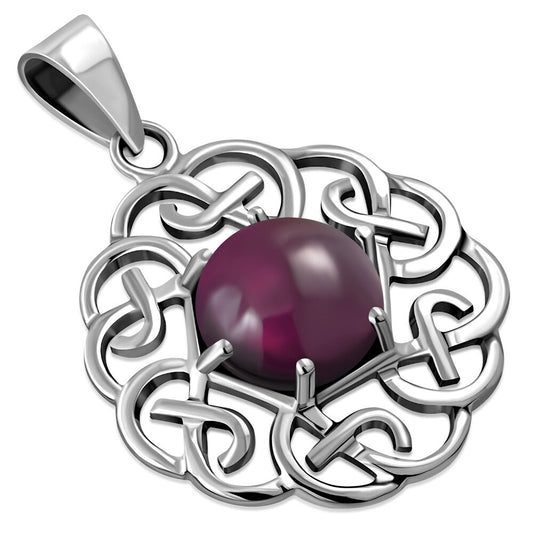 Celtic Stone Pendant - Six Knot with Red Garnet