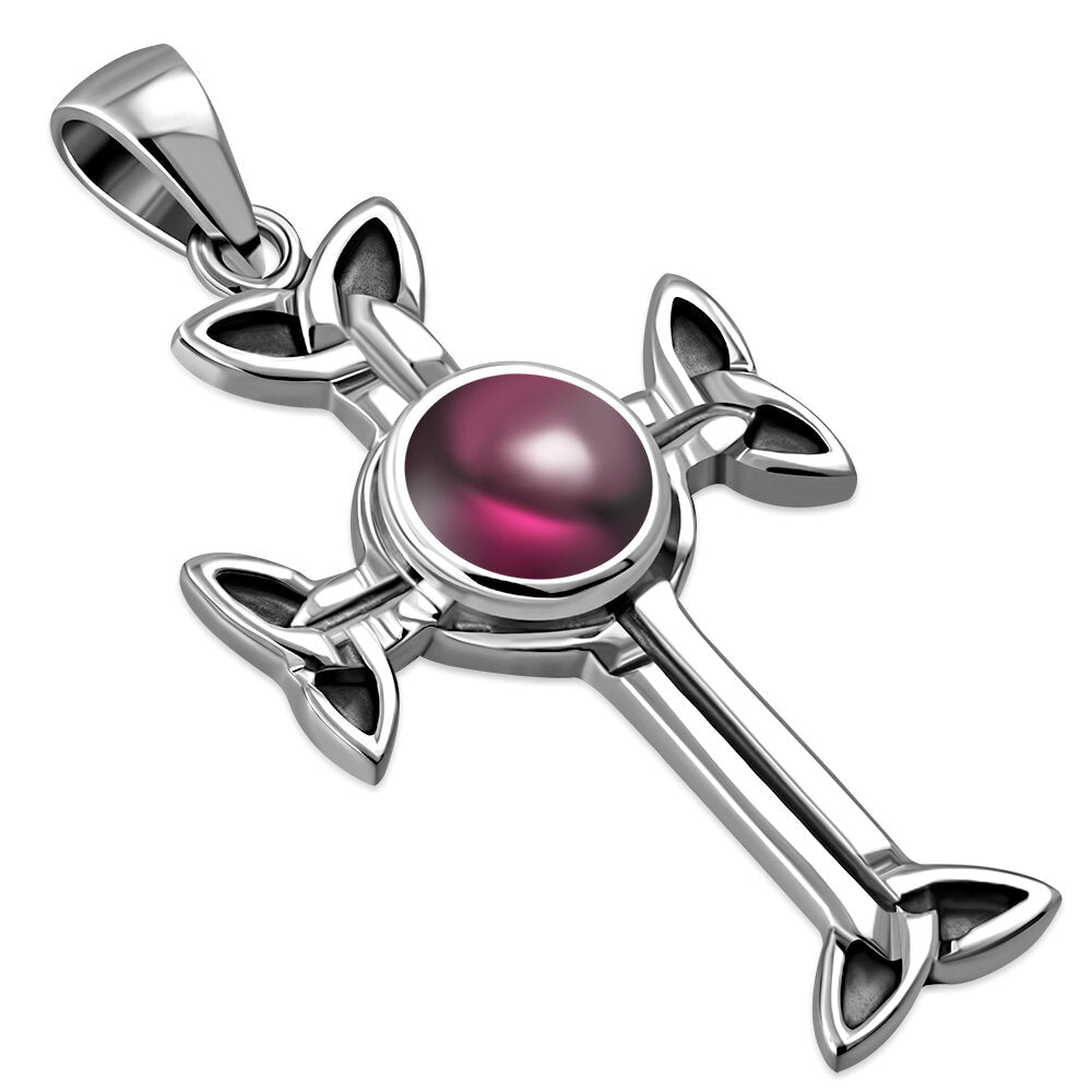 Celtic Cross Pendant - Trinity Arms with Red Garnet