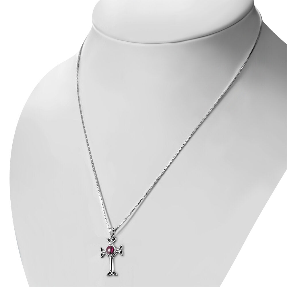 Celtic Cross Pendant - Trinity Arms with Red Garnet
