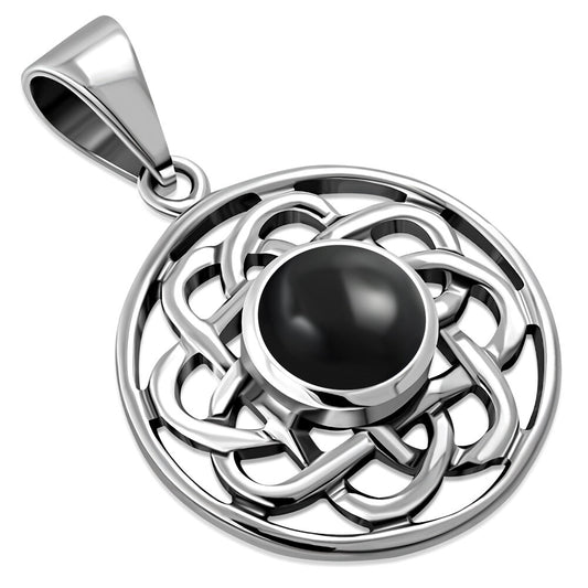 Celtic Stone Pendant - Flower Knot with Black Onyx