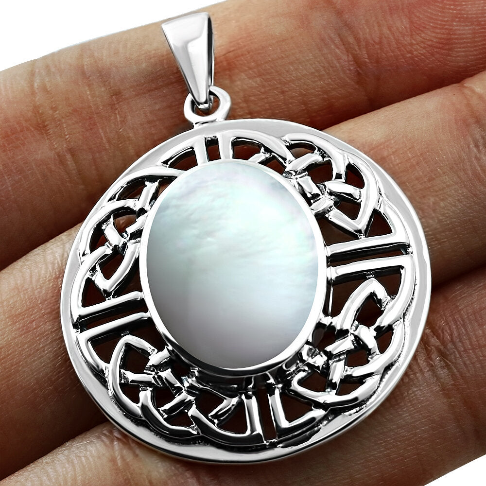 Celtic Stone Pendant - Quaternary Shield with Mother of Pearl