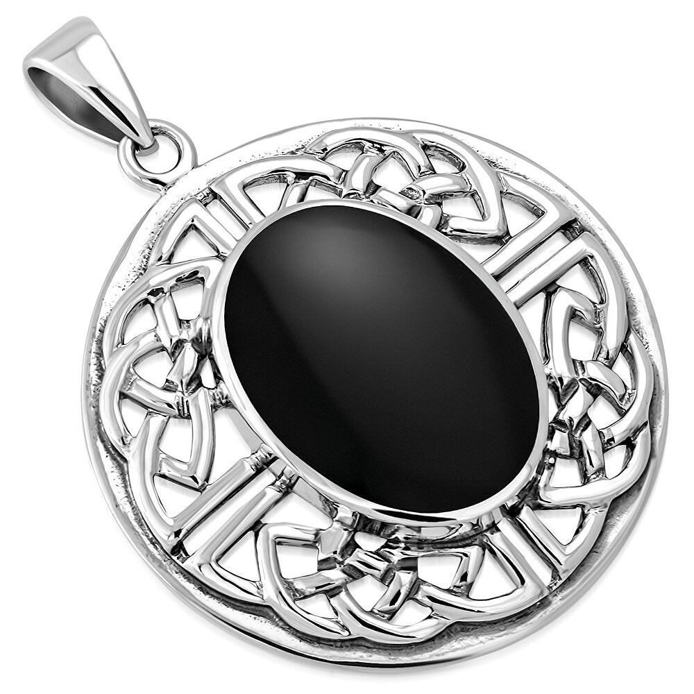 Celtic Stone Pendant- Quaternary Shield with Black Onyx