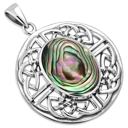 Celtic Stone Pendant- Quaternary Shield with Abalone Shell