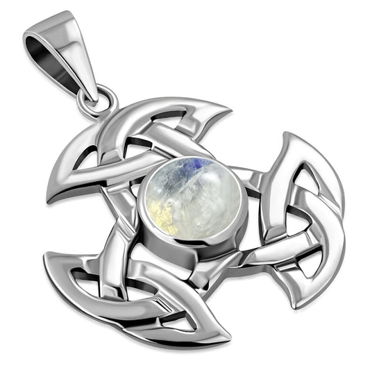 Celtic Stone Pendant - Triple Trinity with Round Moonstone