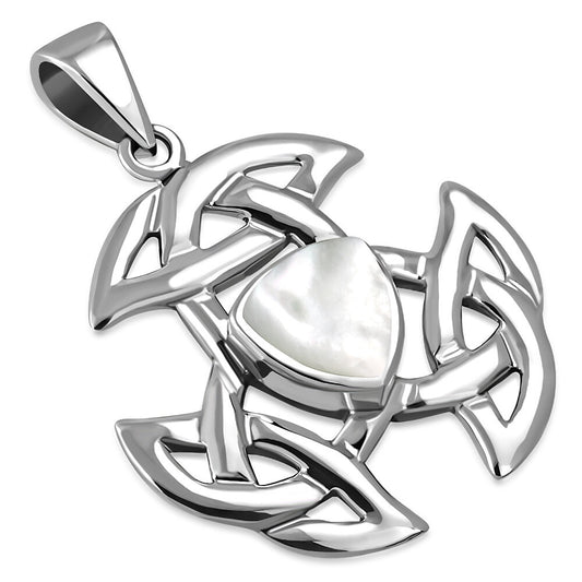 Celtic Stone Pendant - Triple Trinity with Triangular Mother of Pearl