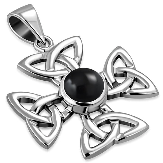Celtic Cross Pendant - Celtic Wheel Cross with Black Onyx (Medium)