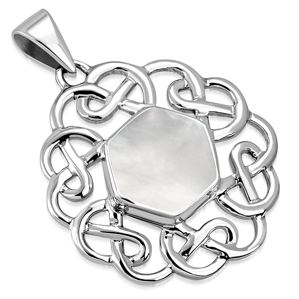 Celtic Stone Pendant - Six Knot with Mother of Pearl (Two sizes available)