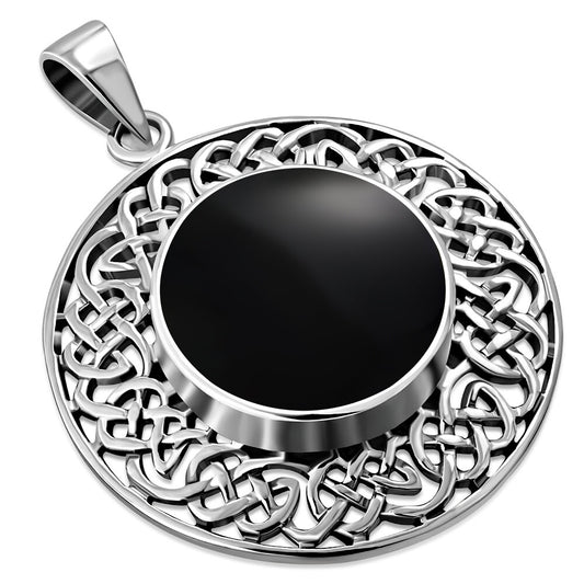 Celtic Stone Pendant-Wheel of Life Border with Black Onyx