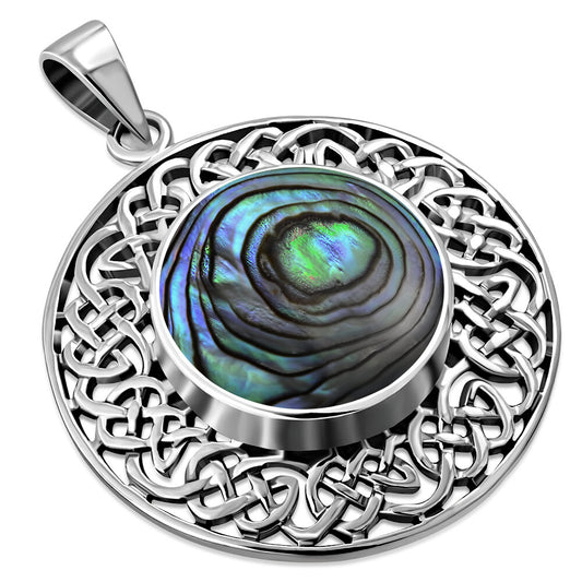 Celtic Stone Pendant- Wheel of Life Border with Abalone Shell