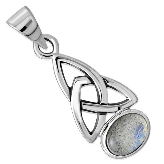 Celtic Stone Pendant- Elongated Trinity knot with Labradorite