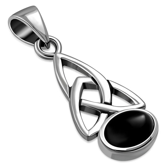 Celtic Stone Pendant-Elongated Trinity knot with Black Onyx