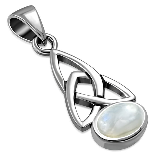 Celtic Stone Pendant-Elongated Trinity knot with Moonstone