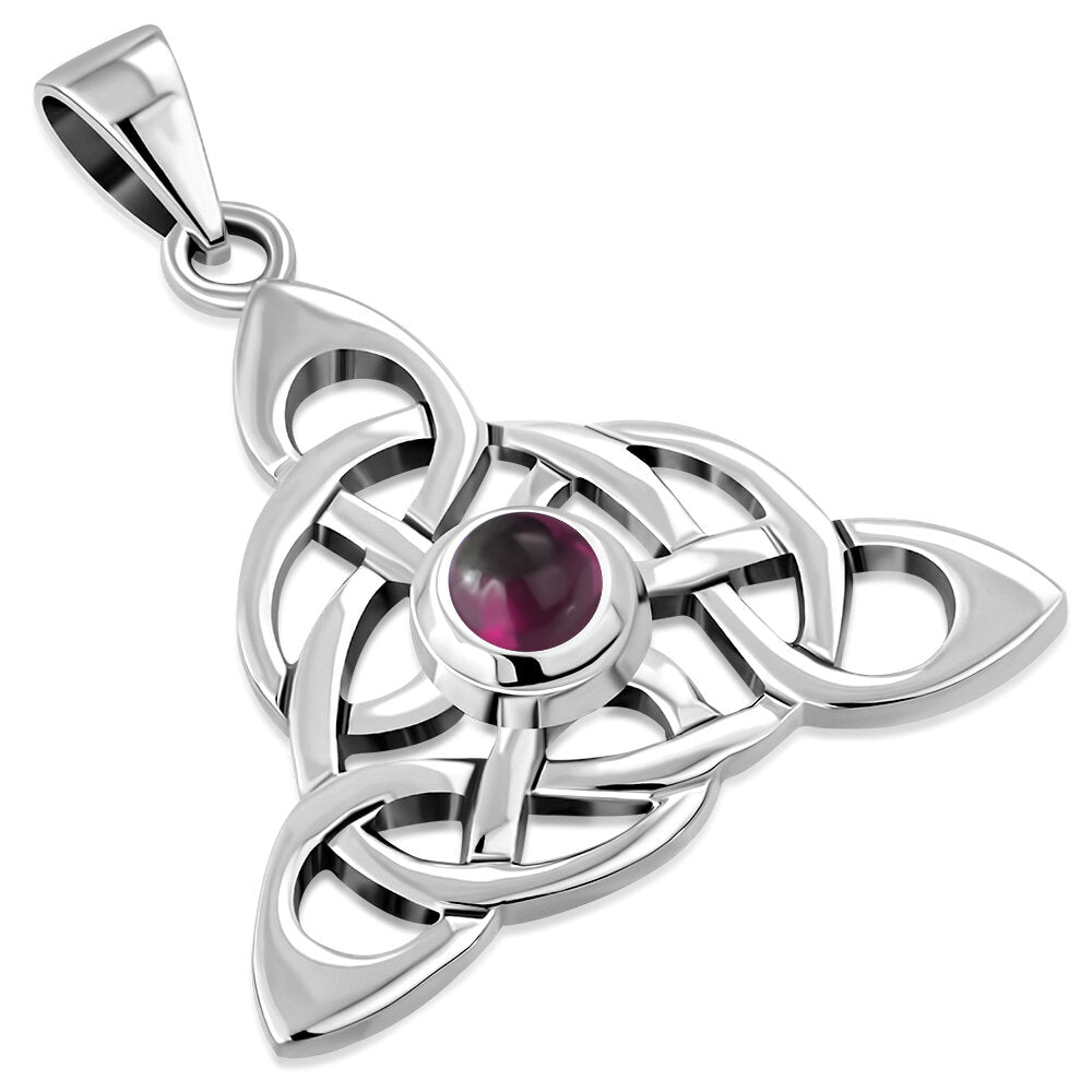 Triquetra Stone Pendant - Knotted Trinity with Red Garnet