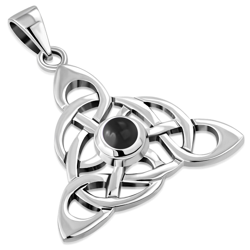 Triquetra Stone Pendant - Knotted Trinity with Black Onyx