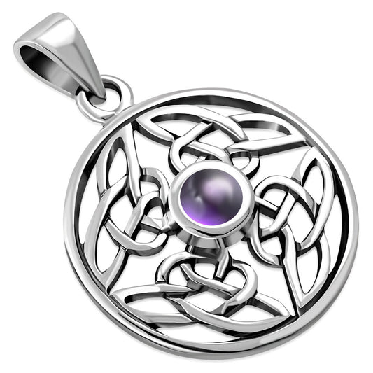 Celtic Stone Pendant-Celtic Shield Knot with Amethyst