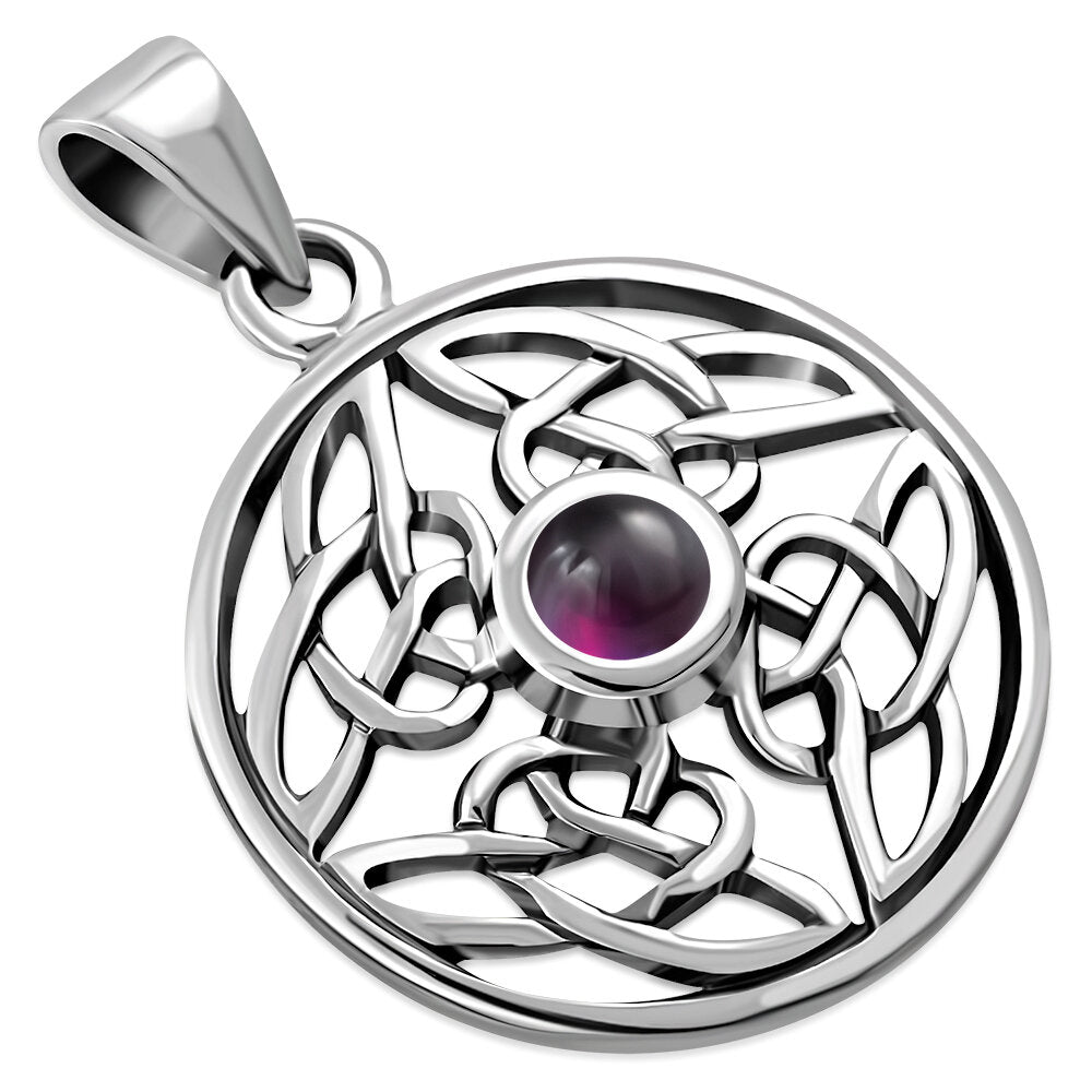 Celtic Stone Pendant- Celtic Shield knot with Red Garnet