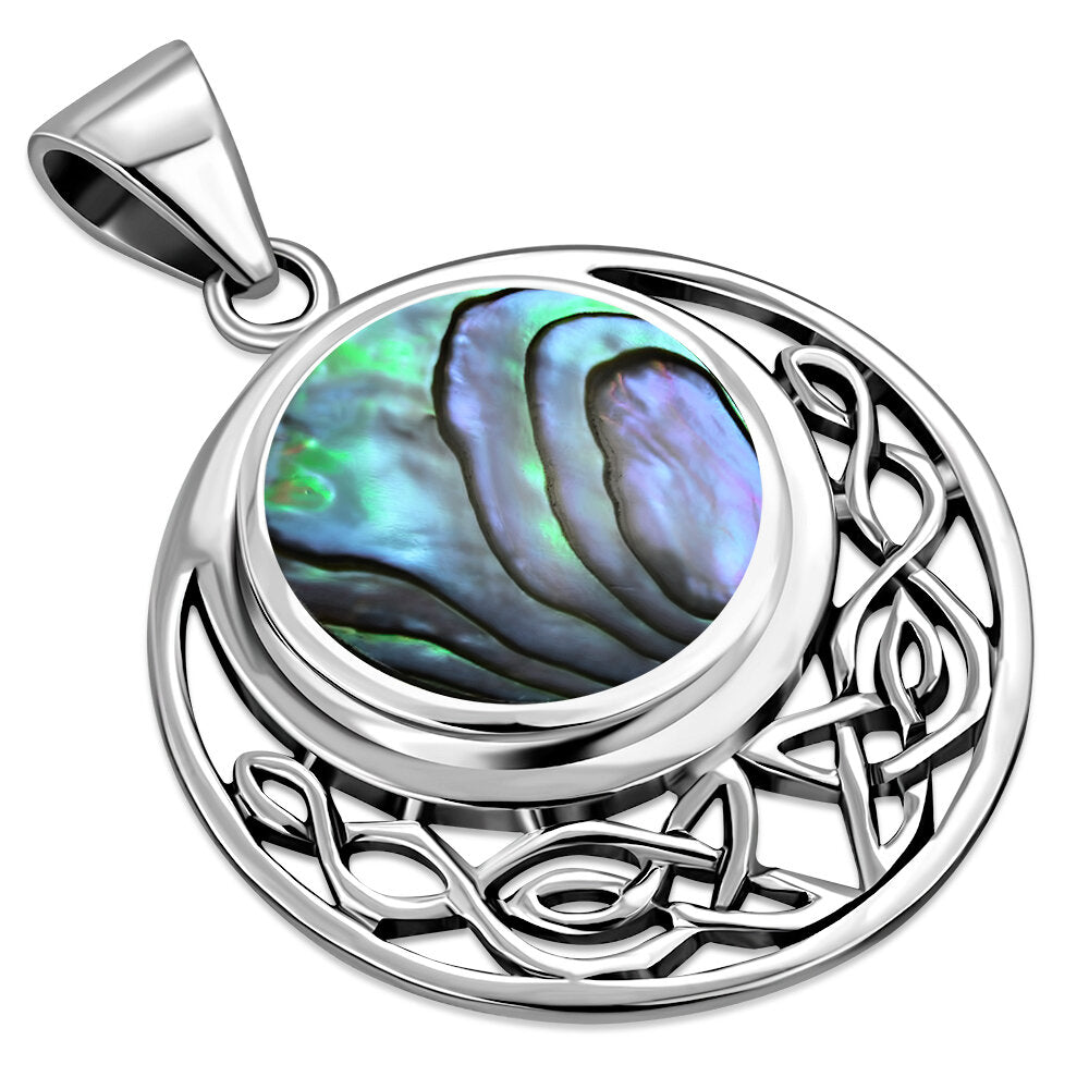 Celtic Stone Pendant - Big Half Filled Moon with Abalone Shell