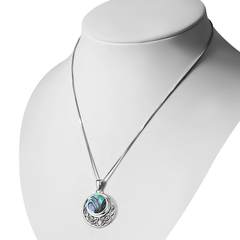 Celtic Stone Pendant - Big Half Filled Moon with Abalone Shell