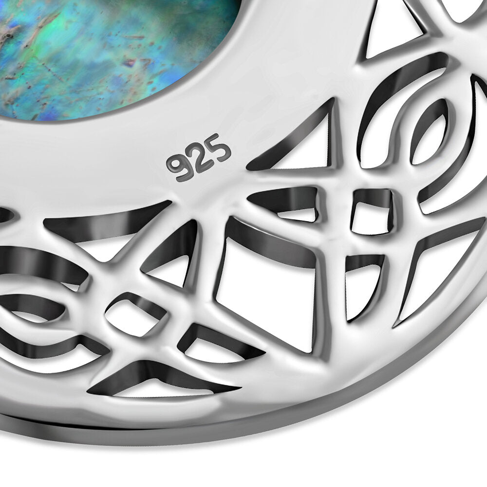 Celtic Stone Pendant - Big Half Filled Moon with Abalone Shell