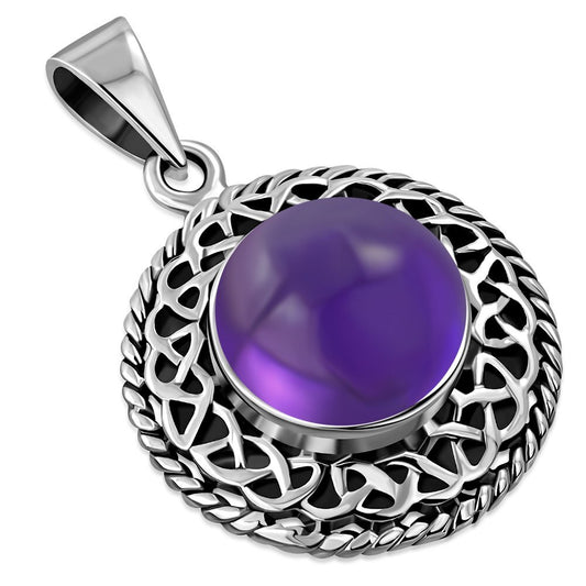 Celtic Stone Pendant - Round Knotted Border with Amethyst