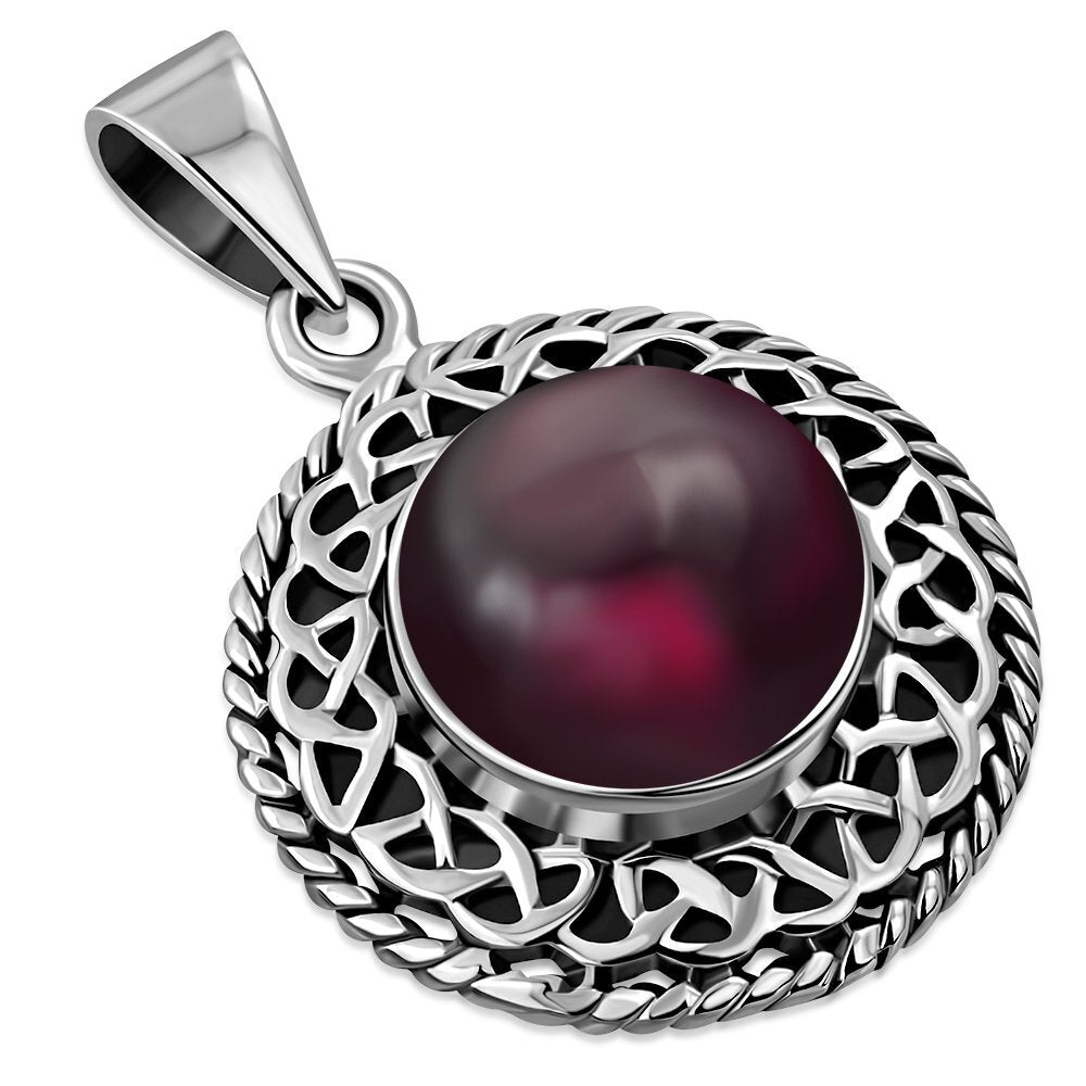 Celtic Stone Pendant - Round Knotted Border with Red Garnet
