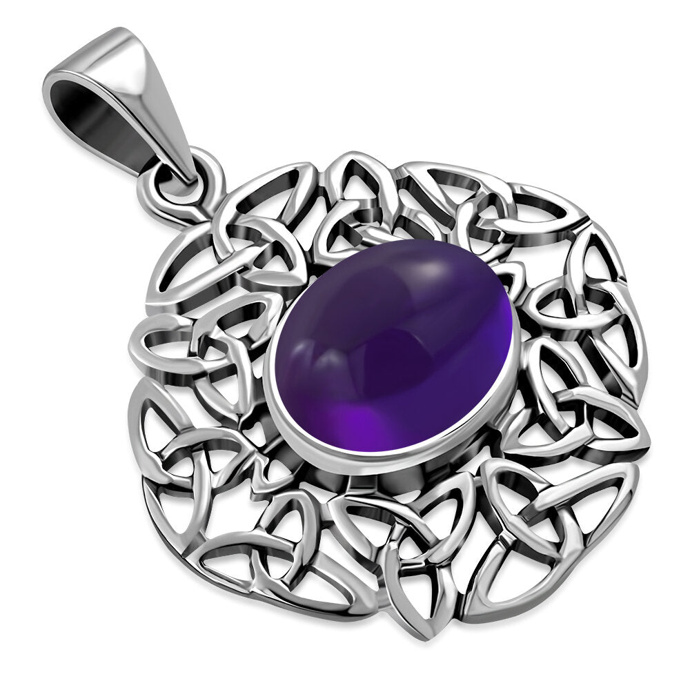 Celtic Stone Pendant - Trinity Frame with Amethyst