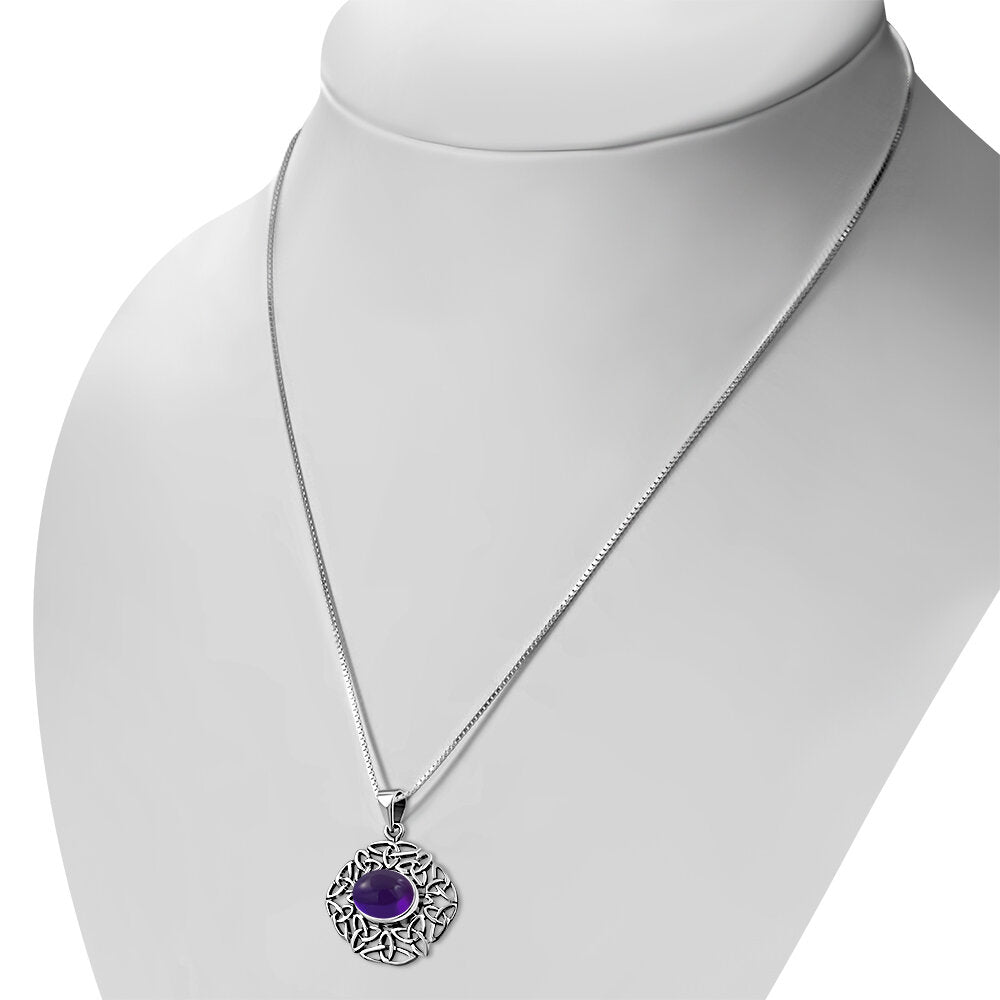 Celtic Stone Pendant - Trinity Frame with Amethyst