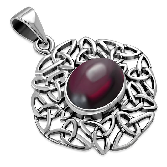Celtic Stone Pendant - Trinity Frame with Red Garnet