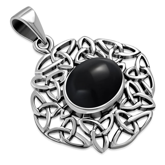 Celtic Stone Pendant - Trinity Frame with Black Onyx