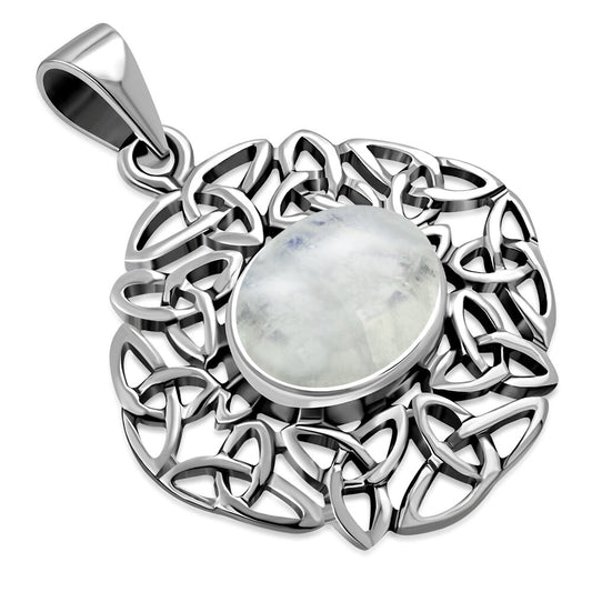 Celtic Stone Pendant - Trinity Frame with Moonstone