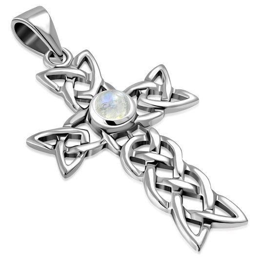 Celtic Cross Pendant - Open Celtic Loop with Moonstone