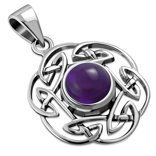 Celtic Stone Pendant - Pictish Knot Border with Amethyst