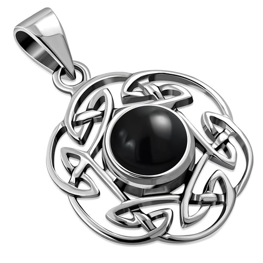 Celtic Stone Pendant - Pictish Knot Border with Black Onyx