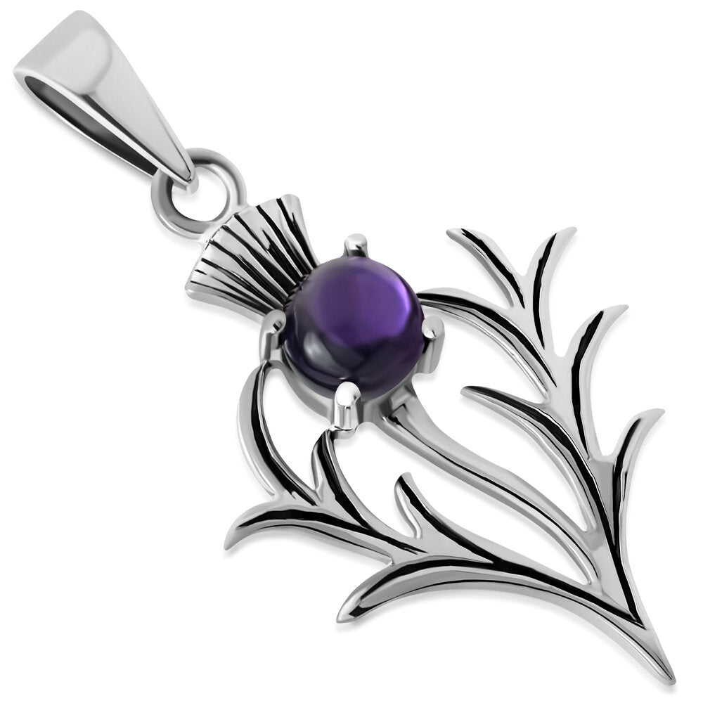 Scottish Thistle Pendant Polished Amethyst - Spiky Leaf