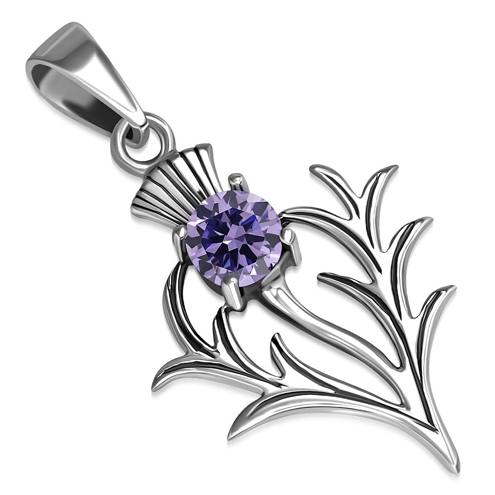 Scottish Thistle Pendant - Spiky Leaf with Cut Amethyst