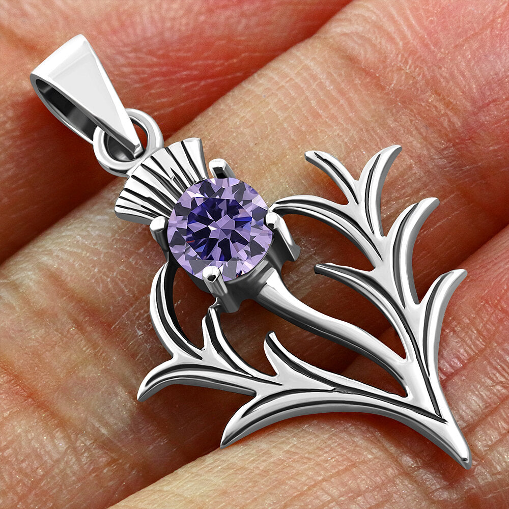 Scottish Thistle Pendant - Spiky Leaf with Cut Amethyst