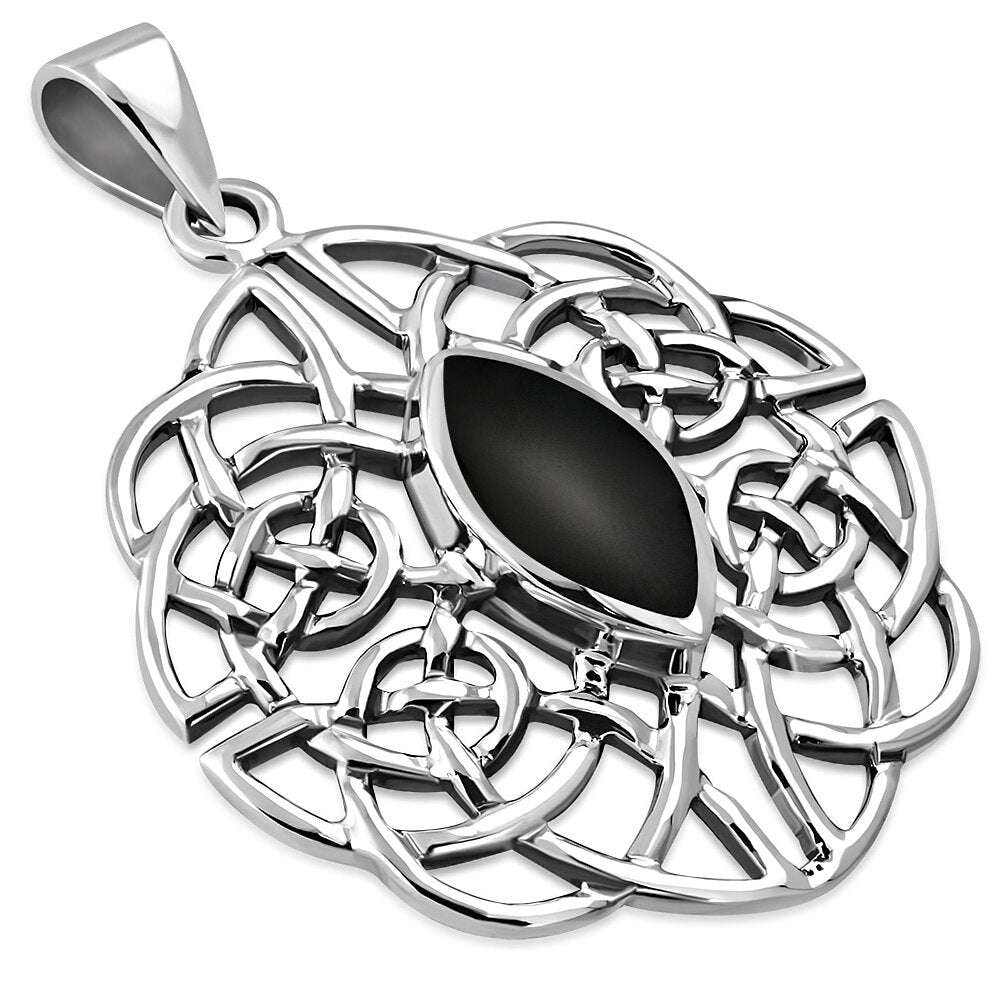Celtic Stone Pendant - Dara Knot with Marquee Black Onyx