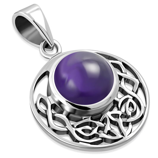 Celtic Stone Pendant - Round Half Moon Knot with Amethyst