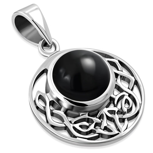 Celtic Stone Pendant - Round Half Moon Knot with Black Onyx