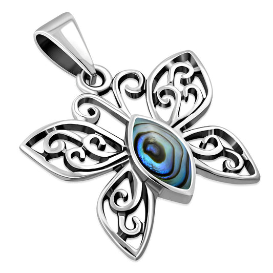 Contemporary Stone Pendant-Butterfly with Filigree Arms with Abalone Shell