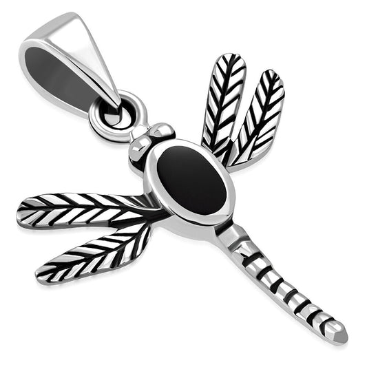 Contemporary Stone Pendant- Dainty Dragonfly with Black Onyx
