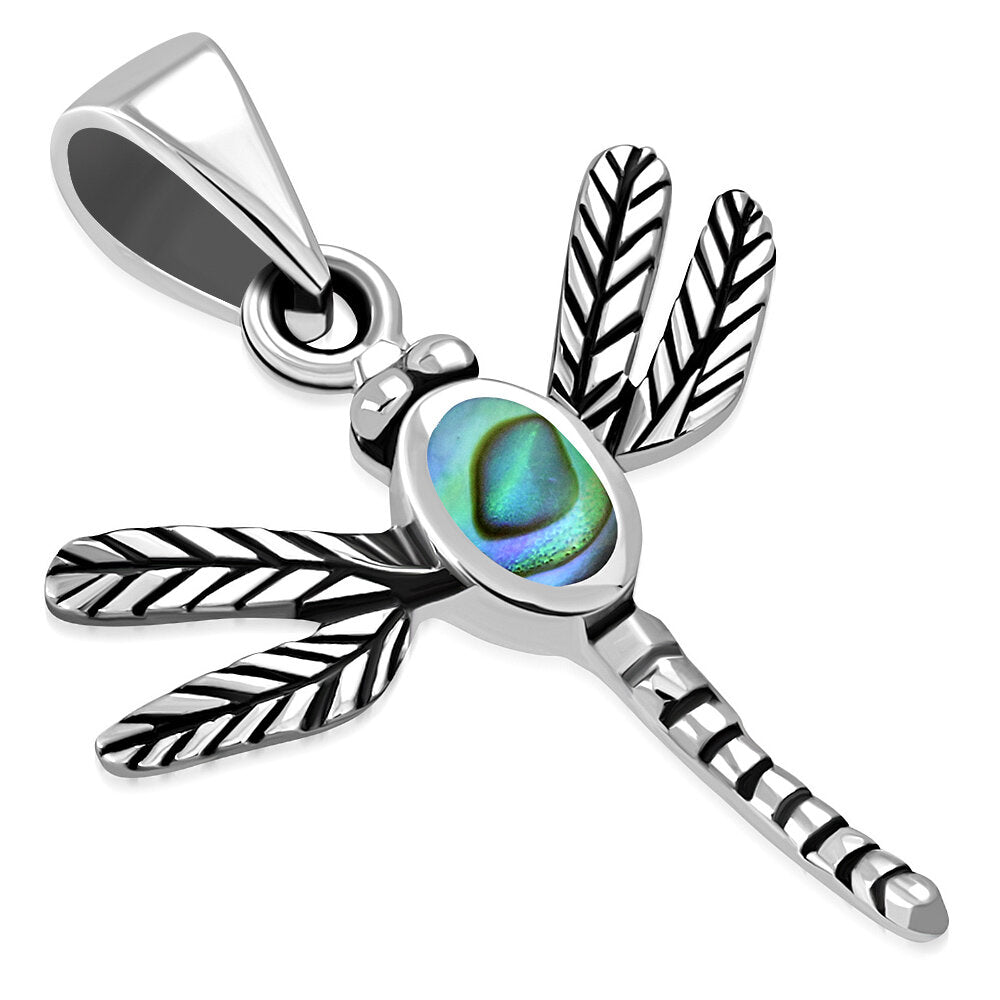 Contemporary Stone Pendant - Dainty Dragonfly with Abalone Shell