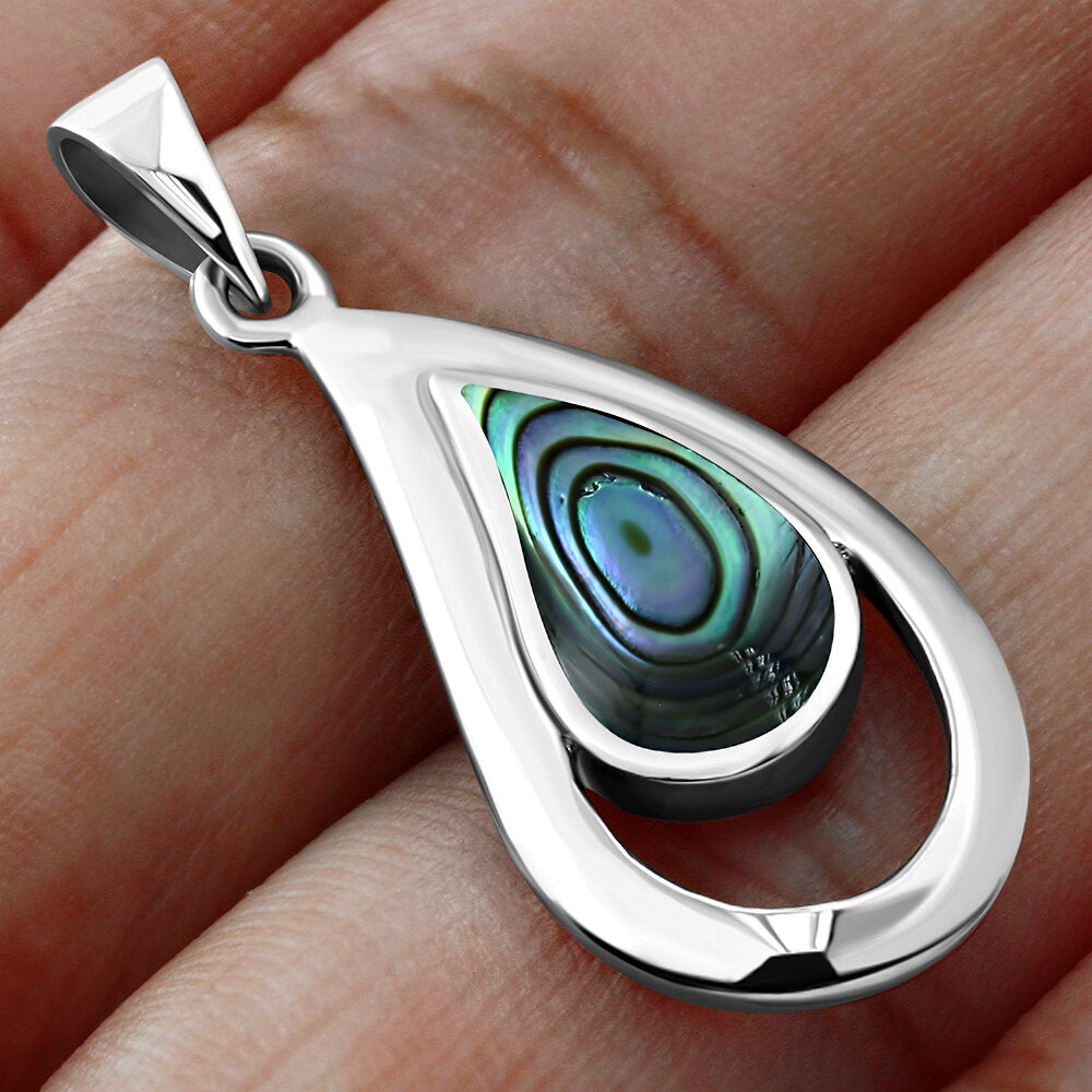 Contemporary Stone Pendant- Framed Drop with Abalone Shell