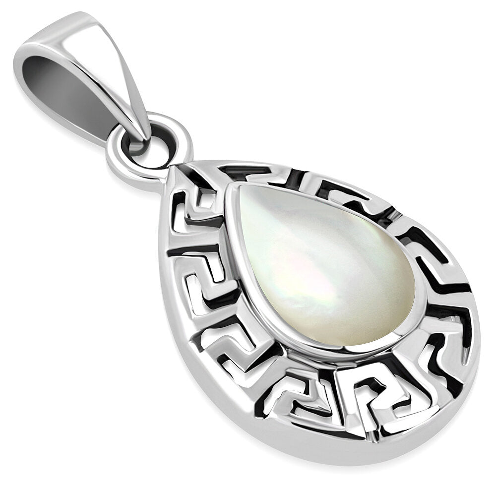 Contemporary Stone Pendant- Meandros Border with Mother of Pearl