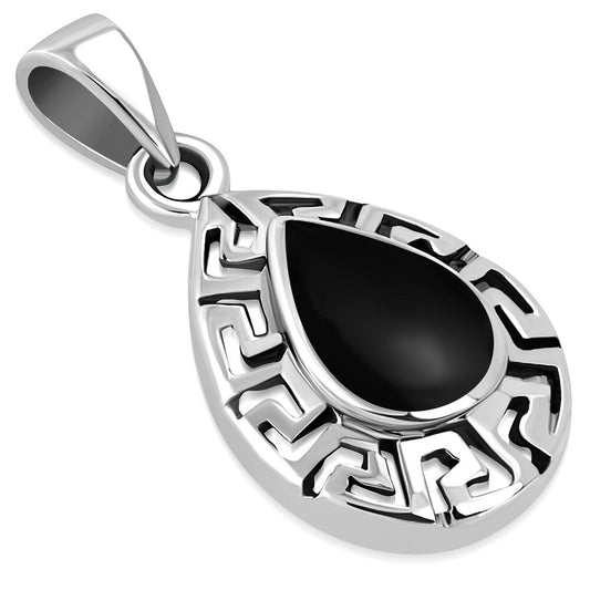 Contemporary Stone Pendant- Meandros Border with Black Onyx