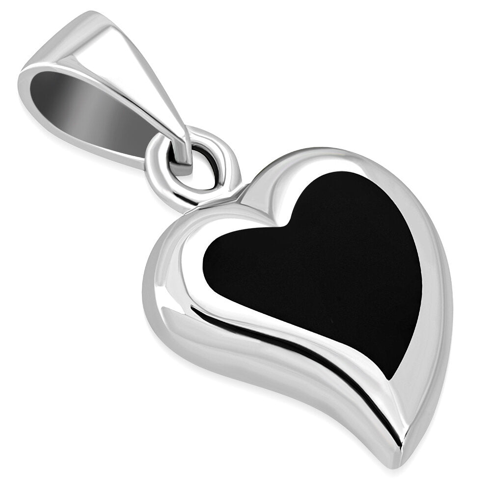 Contemporary Stone Pendant - Love Heart with Black Onyx