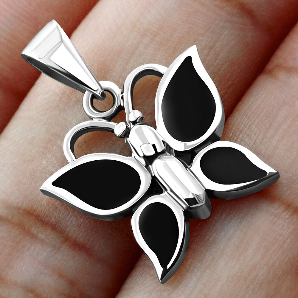 Contemporary Stone Pendant- Butterfly with Black Onyx