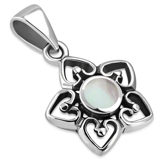 Contemporary Stone Pendant-Flower with Lace Petals with Mother of Pearl