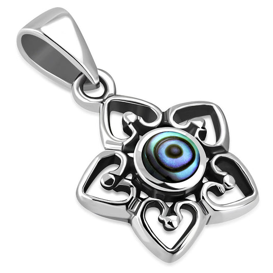 Contemporary Stone Pendant- Flower with Lace Petals with Abalone Shell