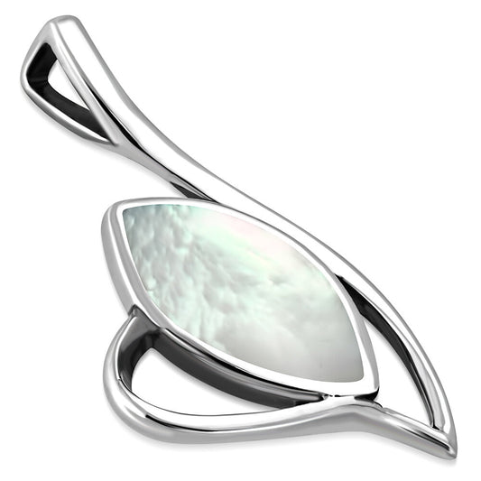 Contemporary Stone Pendant- Abstract Swan with Mother of Pearl